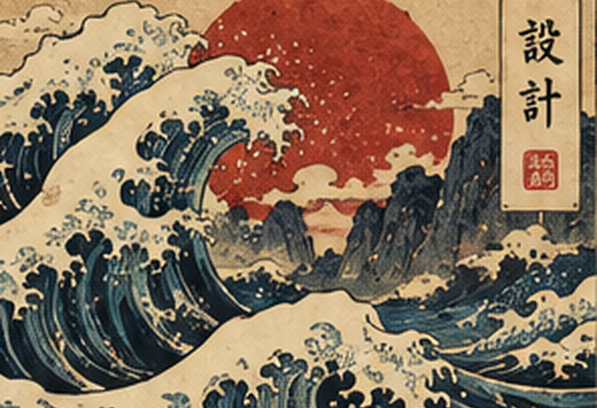 Indigo ocean waves rising before crimson light
